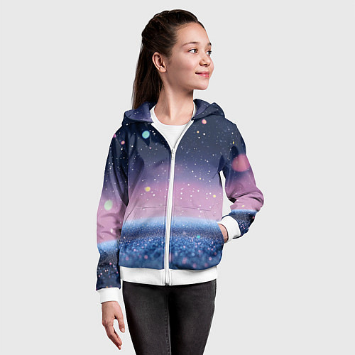 Детская толстовка на молнии Закат с блестками - текстура / 3D-Белый – фото 4