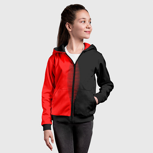 Детская толстовка на молнии Чёрно-красный пополам с переходом / 3D-Черный – фото 4