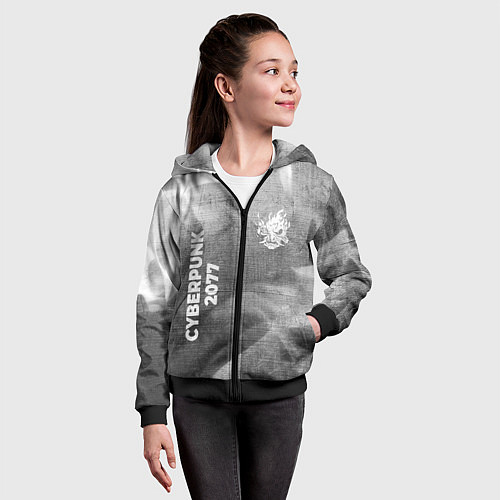 Детская толстовка на молнии Cyberpunk 2077 - grey gradient вертикально / 3D-Черный – фото 4