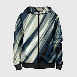 Толстовка на молнии детская Синий с оливковым диагональные полосы, цвет: 3D-черный