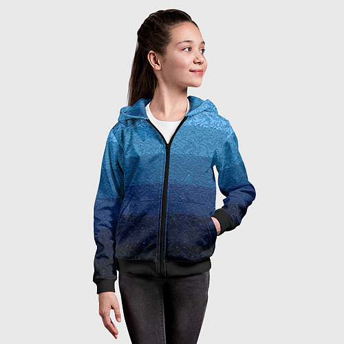 Детская толстовка на молнии Сине-голубой градиент полосами с узором / 3D-Черный – фото 4