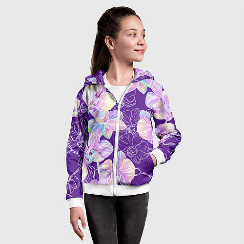 Детская толстовка на молнии Японские акварельные орхидеи / 3D-Белый – фото 4