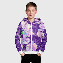 Толстовка на молнии детская Японские акварельные орхидеи, цвет: 3D-белый — фото 2