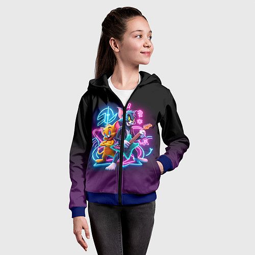 Детская толстовка на молнии Гитарист Том и вокалист Джерри - неоновое свечение / 3D-Синий – фото 4