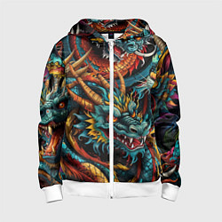 Толстовка на молнии детская Татуировка дракона ирезуми, цвет: 3D-белый