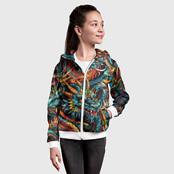 Толстовка на молнии детская Татуировка дракона ирезуми, цвет: 3D-белый — фото 2