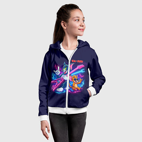 Детская толстовка на молнии Том и Джерри рок музыканты - неоновое свечение / 3D-Белый – фото 4