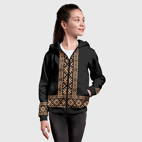 Детская толстовка на молнии Славянский золотой узор на черном - вышиванка руба / 3D-Черный – фото 4