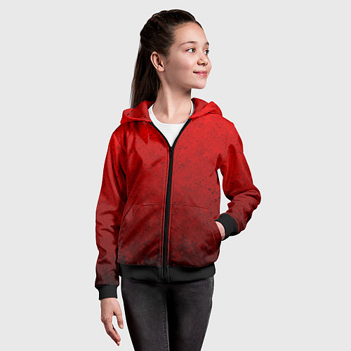 Детская толстовка на молнии Градиент красный текстурированный в тёмный / 3D-Черный – фото 4