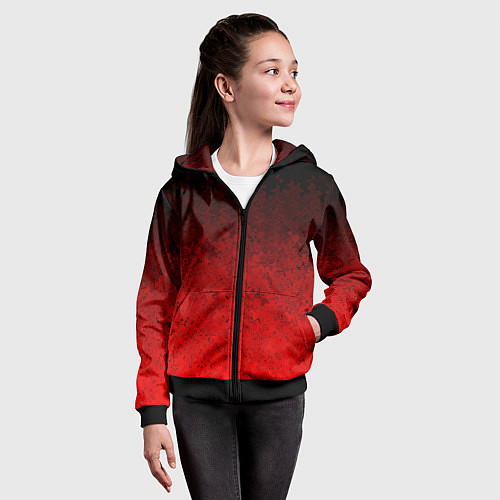 Детская толстовка на молнии Чёрно-красный текстурный градиент / 3D-Черный – фото 4