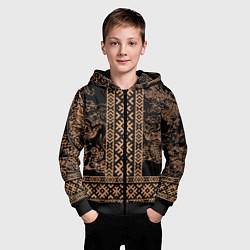 Толстовка на молнии детская Золотой дракон с узорами славянскими, цвет: 3D-черный — фото 2