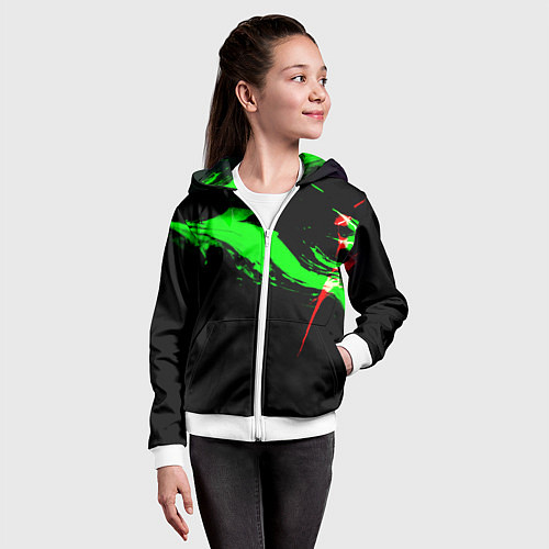 Детская толстовка на молнии Color black green red / 3D-Белый – фото 4