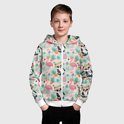 Толстовка на молнии детская Панда фламинго лето ананас, цвет: 3D-белый — фото 2