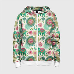 Детская толстовка на молнии Слоны и мандалы паттерн в индийской стилистике