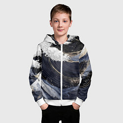 Толстовка на молнии детская Волны моря с блестками, цвет: 3D-белый — фото 2