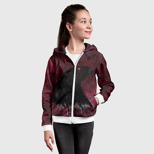 Детская толстовка на молнии Орёл с шрамом на фоне кровавого неба / 3D-Белый – фото 4