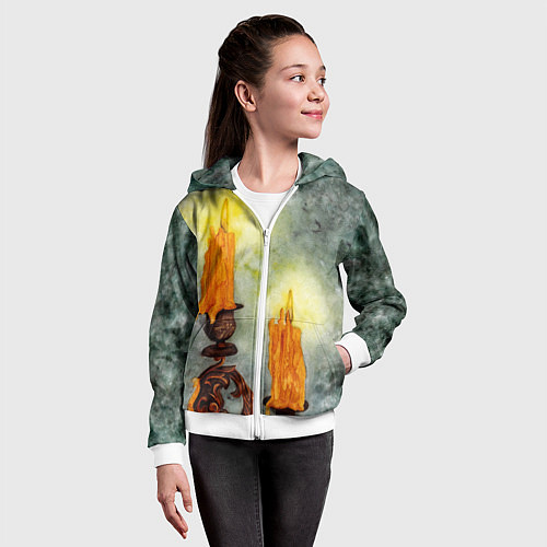 Детская толстовка на молнии Две горящие свечи в темноте / 3D-Белый – фото 4