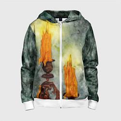 Толстовка на молнии детская Две горящие свечи в темноте, цвет: 3D-белый