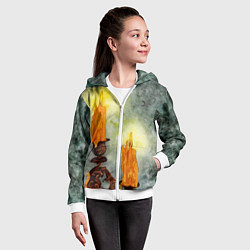 Толстовка на молнии детская Две горящие свечи в темноте, цвет: 3D-белый — фото 2