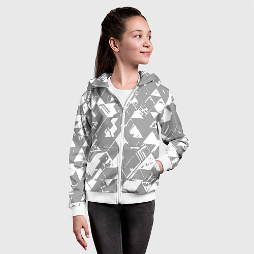 Детская толстовка на молнии Светлый серый геометричный паттерн / 3D-Белый – фото 4