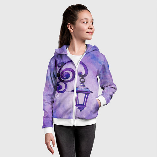 Детская толстовка на молнии Уличный фиолетовый фонарь / 3D-Белый – фото 4