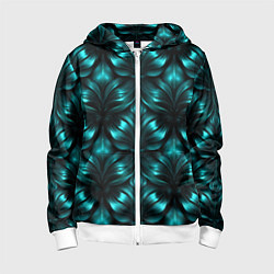 Толстовка на молнии детская Зеленые узоры из абстрактных листьев - блестящий п, цвет: 3D-белый