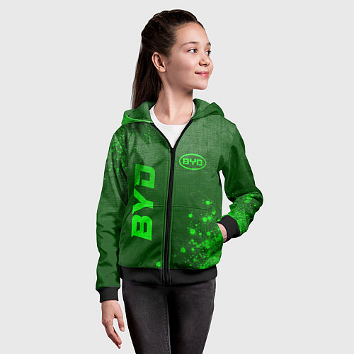 Детская толстовка на молнии BYD - green gradient вертикально / 3D-Черный – фото 4