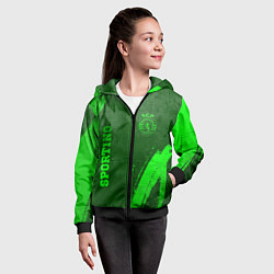 Толстовка на молнии детская Sporting - green gradient вертикально, цвет: 3D-черный — фото 2