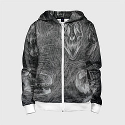 Толстовка на молнии детская Черепа динозавров - эскиз, цвет: 3D-белый