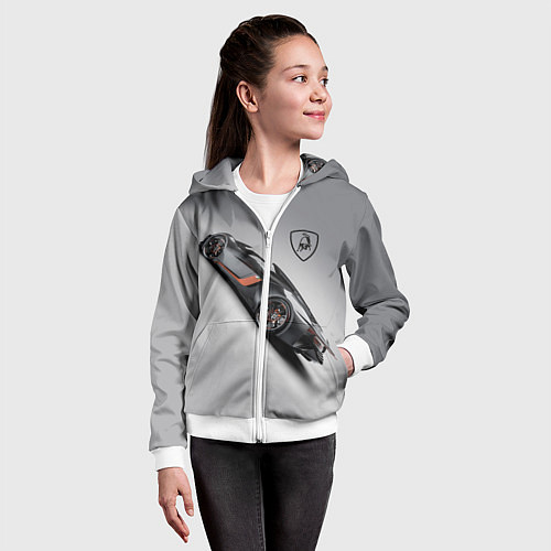 Детская толстовка на молнии Lamborghini - racing car / 3D-Белый – фото 4