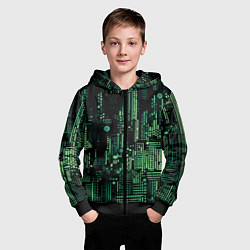 Толстовка на молнии детская Чёрно-зелёный абстракция точки полоски, цвет: 3D-черный — фото 2