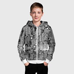 Толстовка на молнии детская Чёрно-белые абстракция точки полоски, цвет: 3D-белый — фото 2