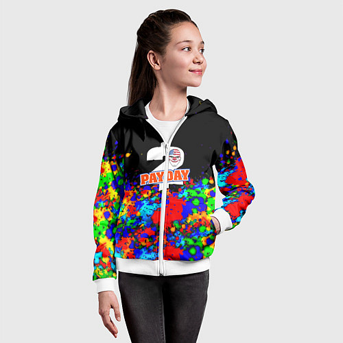 Детская толстовка на молнии Payday2 неоновые краски / 3D-Белый – фото 4