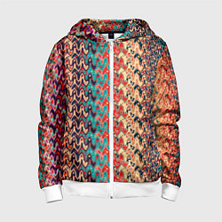 Толстовка на молнии детская Красно-синий искажённые полосы узор, цвет: 3D-белый