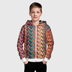 Толстовка на молнии детская Красно-синий искажённые полосы узор, цвет: 3D-белый — фото 2