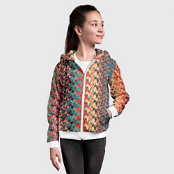 Толстовка на молнии детская Красно-синий искажённые полосы узор, цвет: 3D-белый — фото 2