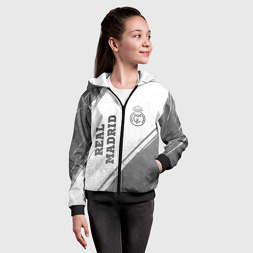 Детская толстовка на молнии Real Madrid - white gradient вертикально / 3D-Черный – фото 4