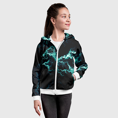Детская толстовка на молнии Lightning light blue glow / 3D-Белый – фото 4
