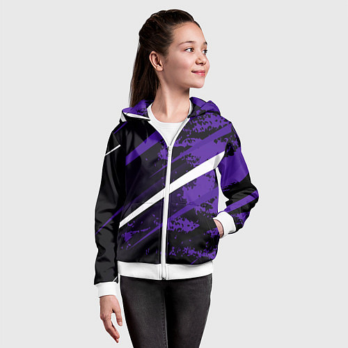 Детская толстовка на молнии Color black purple line / 3D-Белый – фото 4