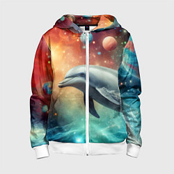 Детская толстовка на молнии Галактический дельфин - неоновый космос