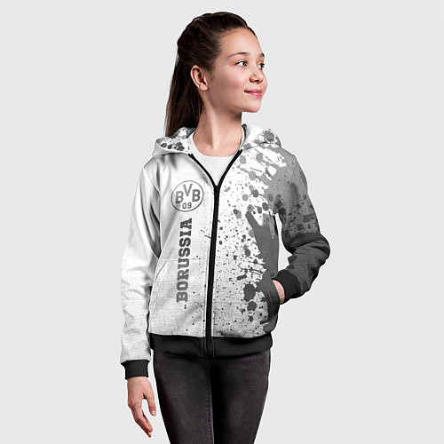 Детская толстовка на молнии Borussia - white gradient по-вертикали / 3D-Черный – фото 4