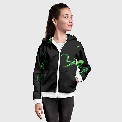 Детская толстовка на молнии The color is light green abstraction / 3D-Белый – фото 4