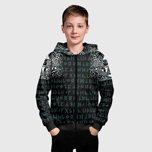 Детская толстовка на молнии Руны и татуировки викингов / 3D-Черный – фото 3