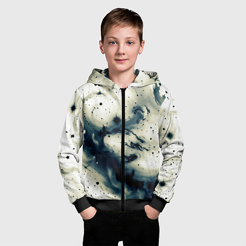 Детская толстовка на молнии Бежевый и тёмно-синий космическая абстракция / 3D-Черный – фото 3