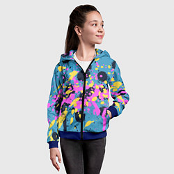 Толстовка на молнии детская Брызги краски розовой желтой и темно синей, цвет: 3D-синий — фото 2
