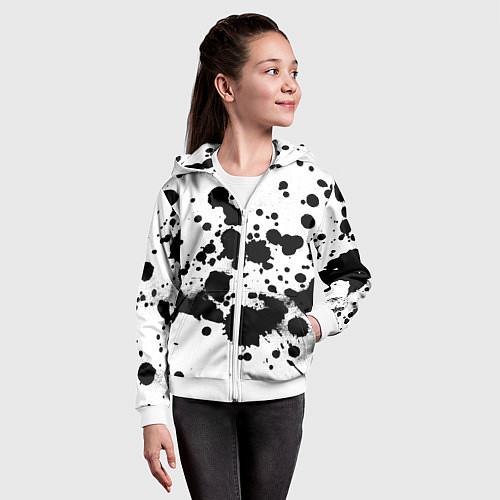 Детская толстовка на молнии Брызги черной краски / 3D-Белый – фото 4