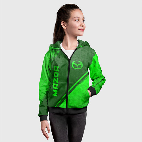 Детская толстовка на молнии Mazda - green gradient вертикально / 3D-Черный – фото 4