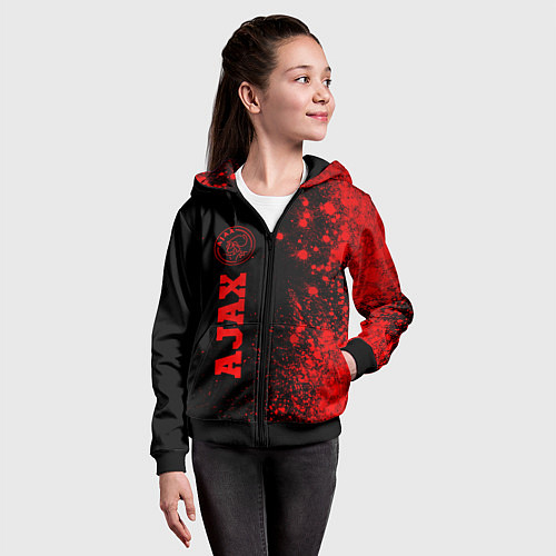 Детская толстовка на молнии Ajax - red gradient по-вертикали / 3D-Черный – фото 4