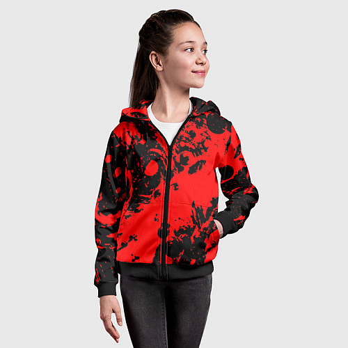 Детская толстовка на молнии Чёрно-красный абстрактный / 3D-Черный – фото 4