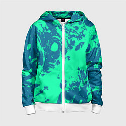 Толстовка на молнии детская Сине-зелёный абстракция краски, цвет: 3D-белый